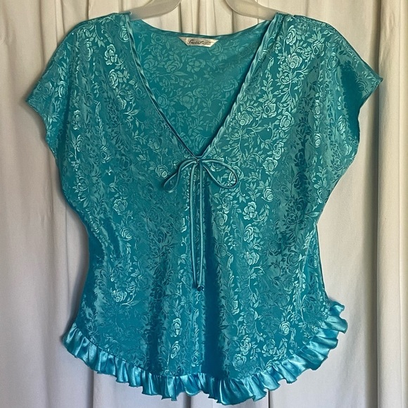 Secret Treasures Tops - Secret Treasures Aqua Blue Silky Camisole, Floral Pattern, Size-M, Soft & Pretty